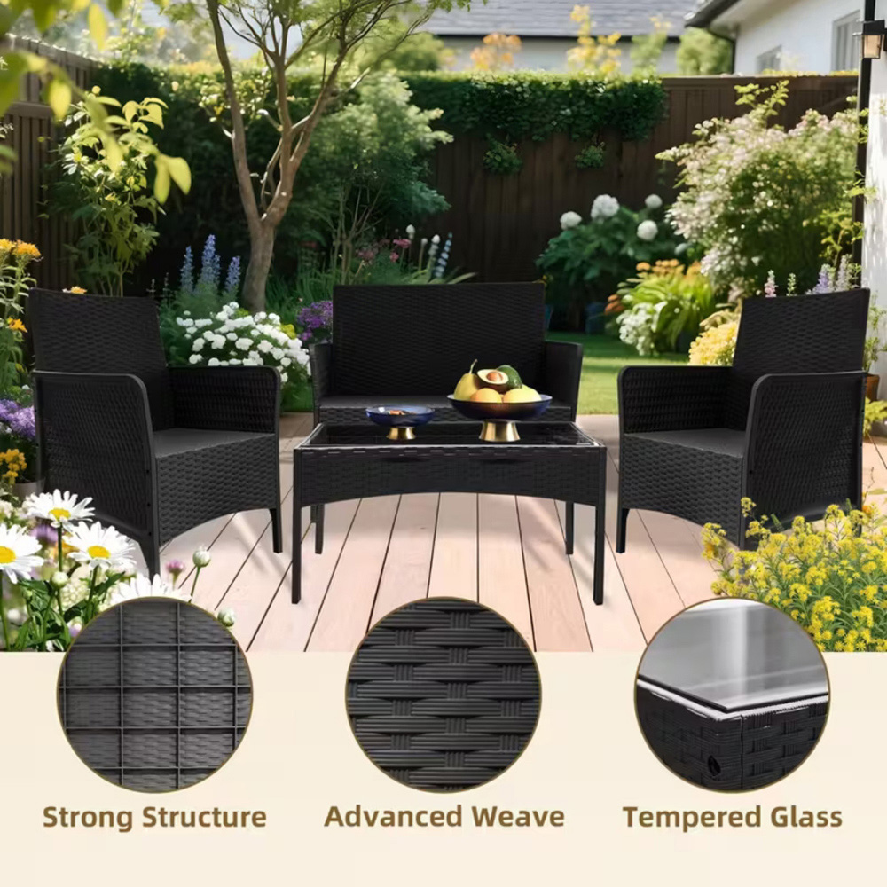 Alivio 4 Seater Black Rattan Garden Lounge Set Image 3