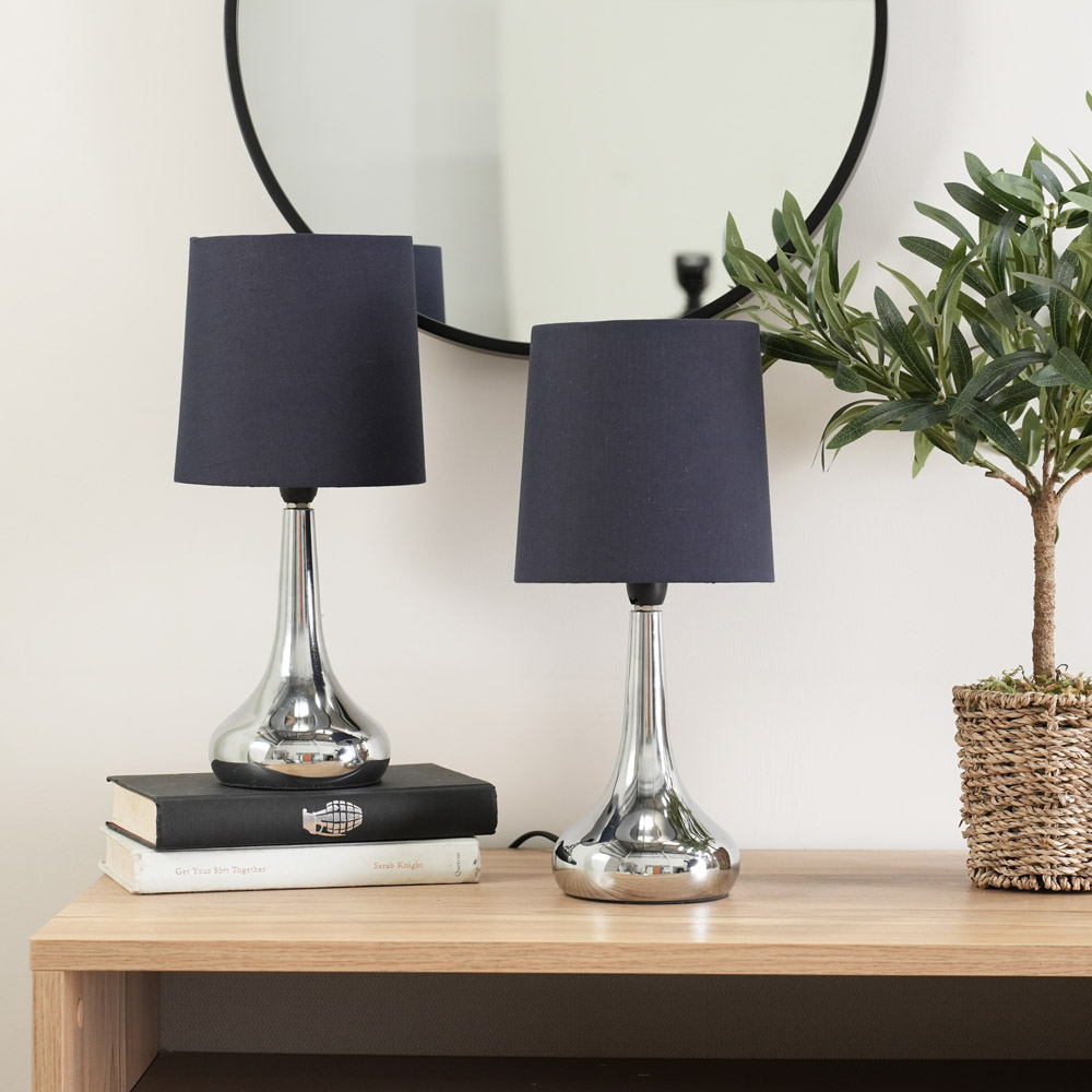 ValueLights Teardrop 2 Pack Navy Shade Chrome Touch LED Table Lamp Image 3