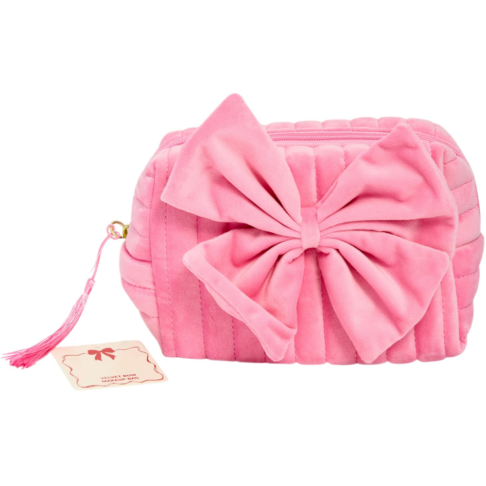 Velvet Bow Makeup Bag Pink Image 7