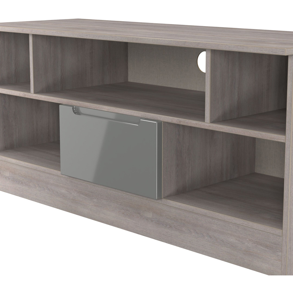 Crowndale Milan Single Drawer 5 Shelf Grey Gloss and Grey Oak TV Unit Ready Assembled Image 4