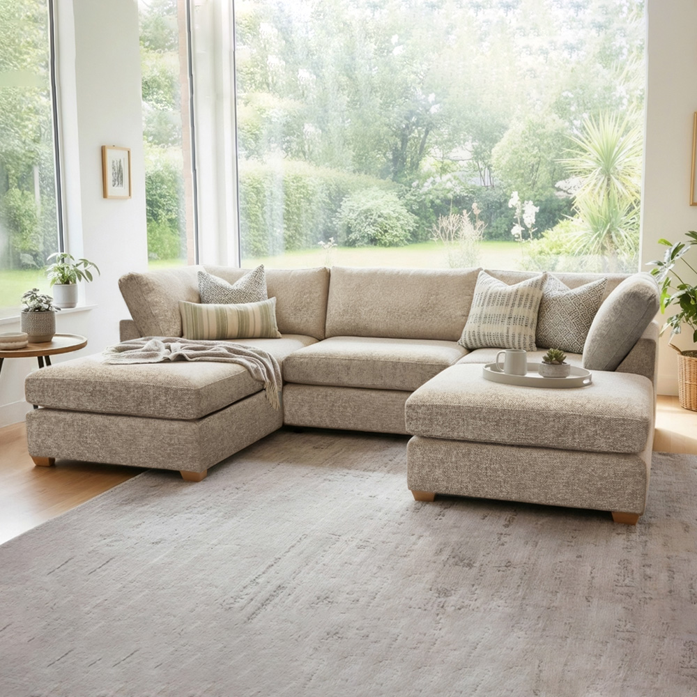Carina Enzo 5 Seater Stone U-Shape Sofa Image 7