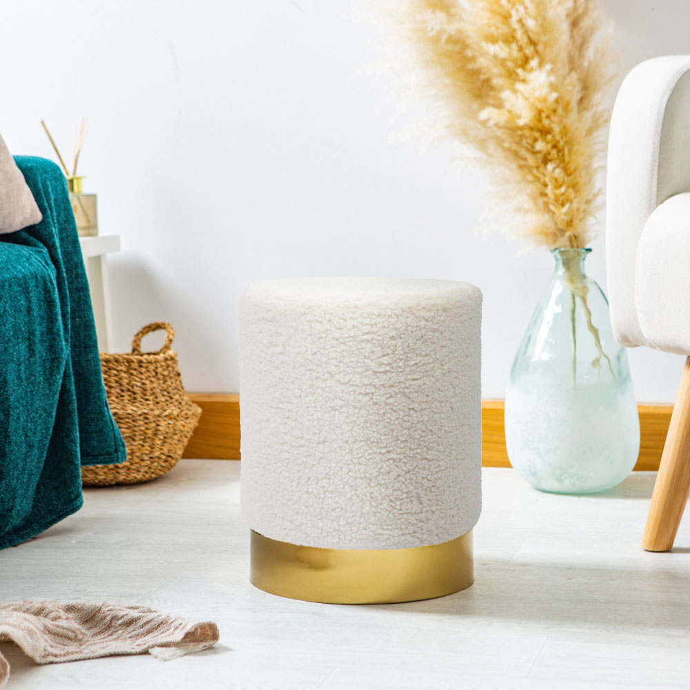 Harbour Housewares Cream Boucle Round Pouffe Image 3