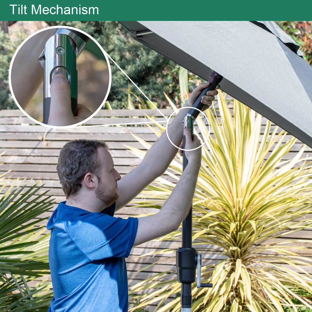 GardenKraft Grey 6 Ribs Crank and Tilt Parasol 2.7m Image 8