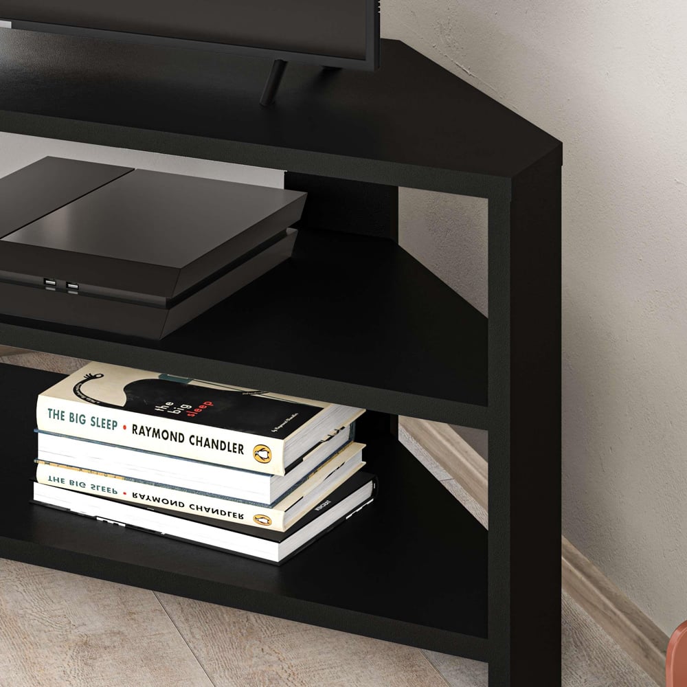 Decortie Thales 2 Shelf Black Bute Effect Corner Modern TV Unit Image 4