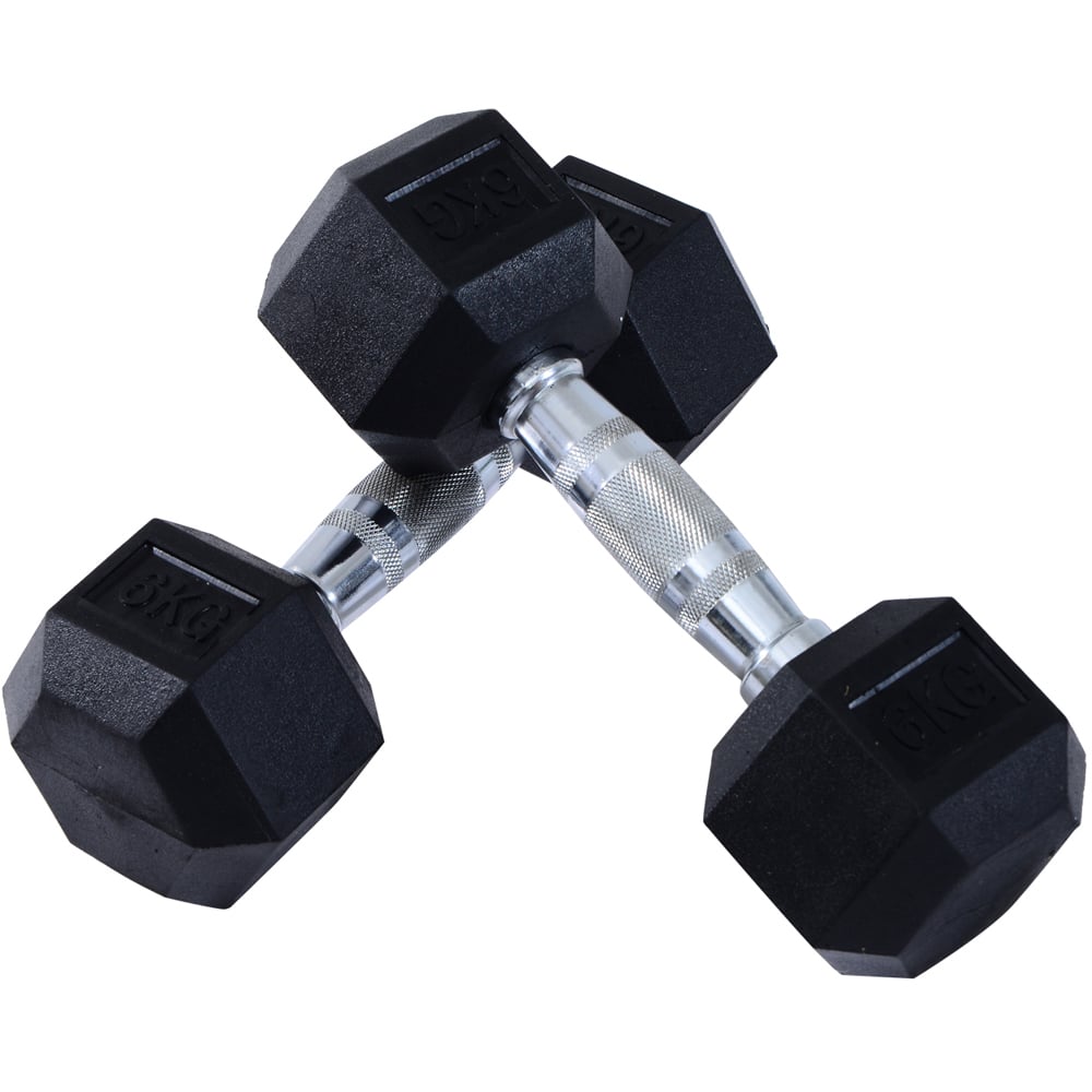 HOMCOM Black Hexagonal Rubber Dumbbell Set 6kg 2 Pack Image 1
