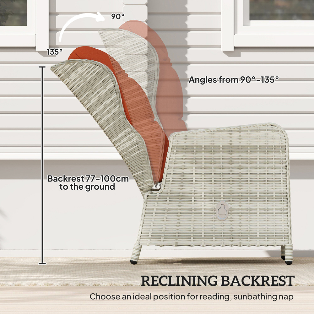 Outsunny 2 Seater Orange PE Rattan Recliner Garden Lounge Set with Footstool Image 6