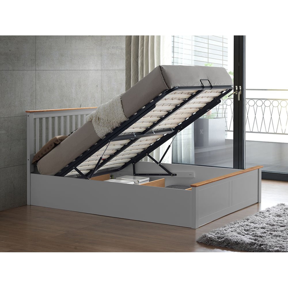 Malmo King Size Pearl Grey Wooden Ottoman Bed Image 2
