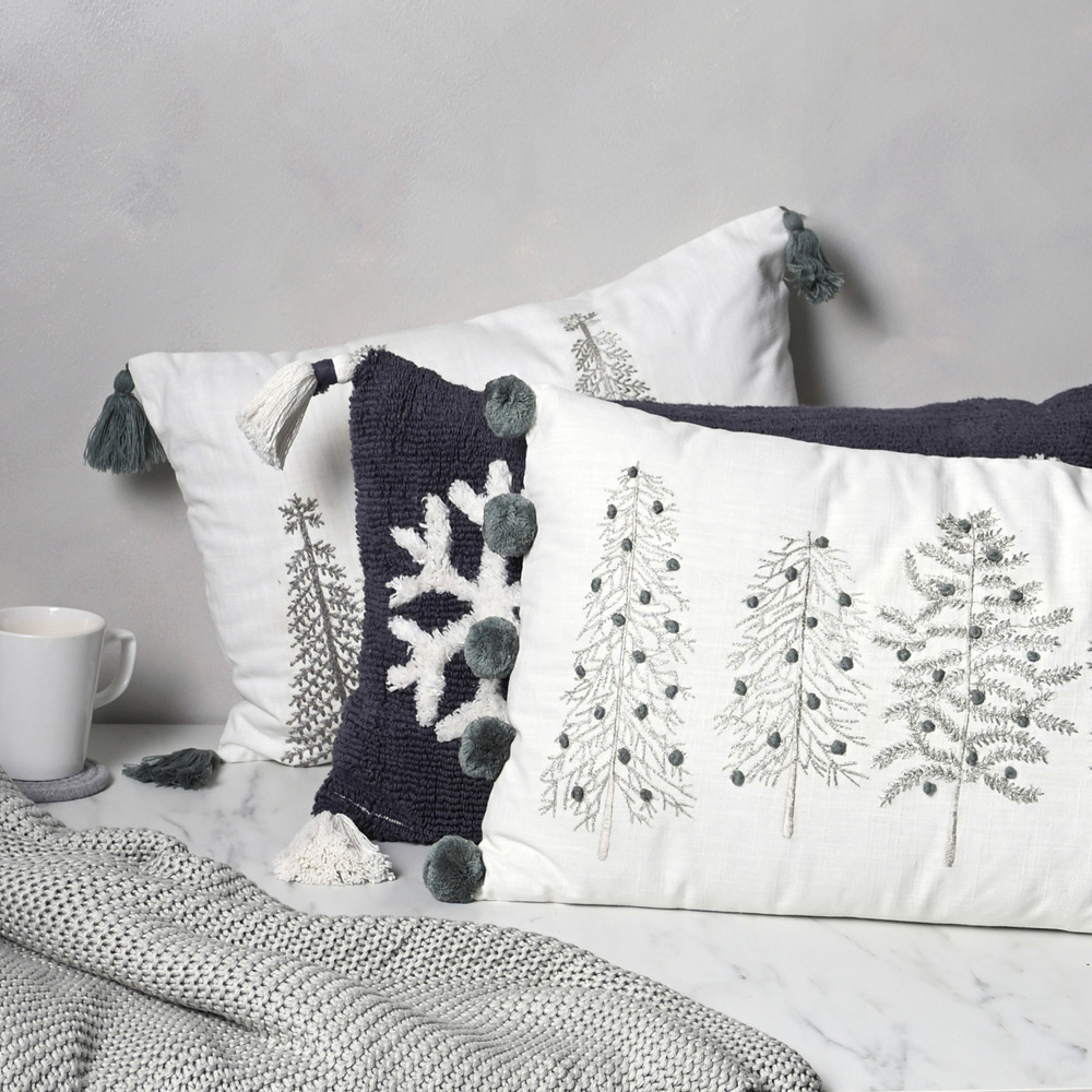 The Christmas Gift Co Snowflake Tasselled Rectangular Cushion Image 4
