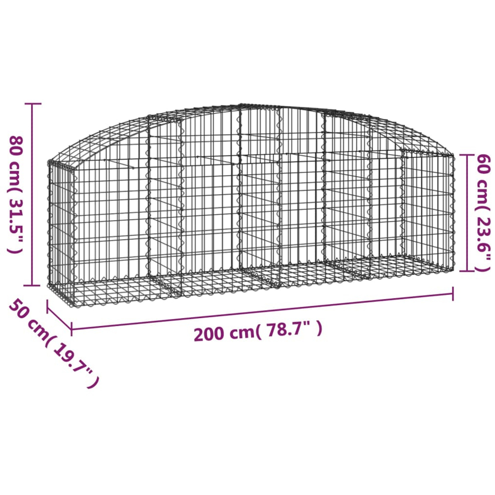 vidaXL Silver Galvanised Iron Arched Gabion Basket 200 x 50 x 60/80cm Image 4