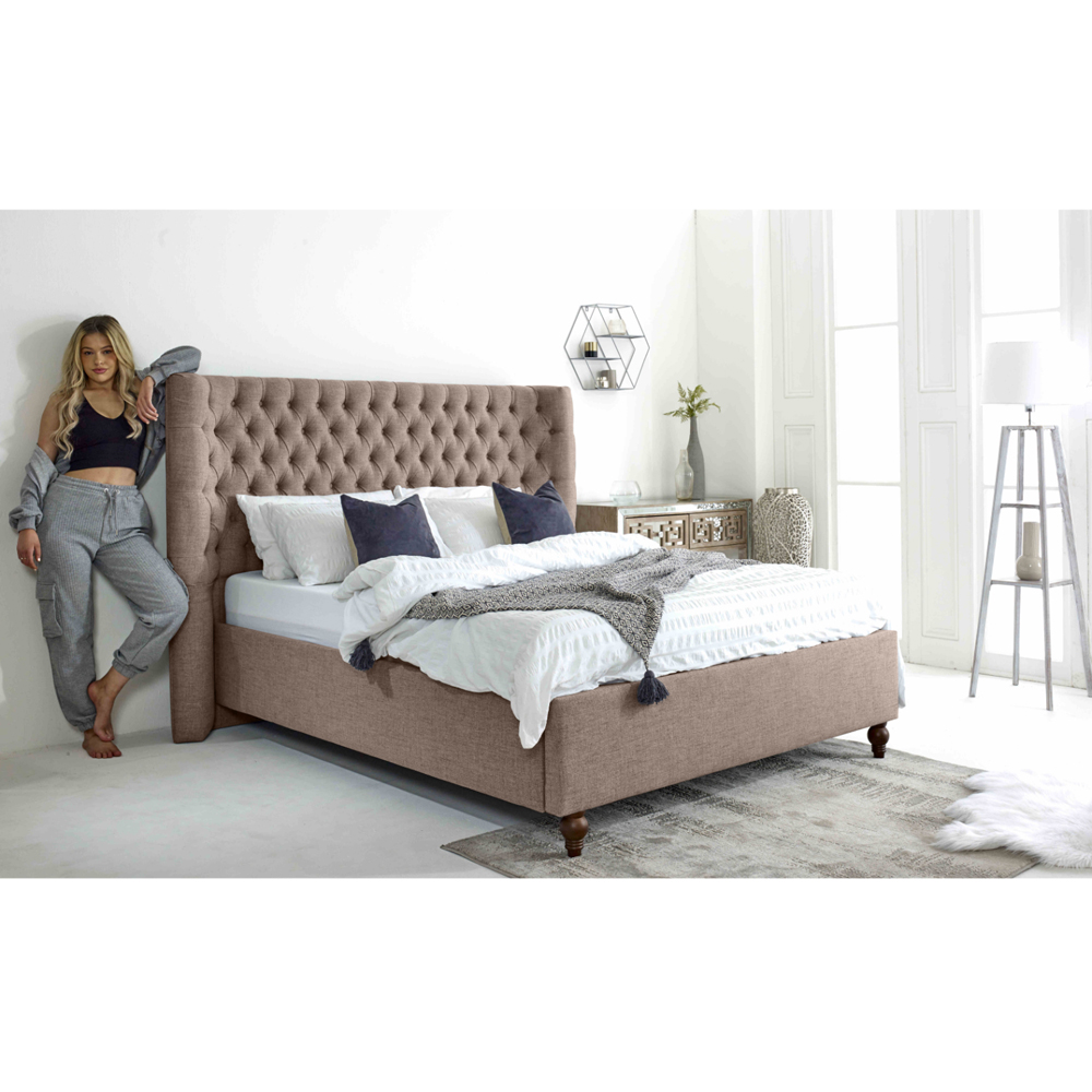 Eleganza Dinah Single Mineral Grampian Fabric Bed Frame with Winged Headboard Image 5