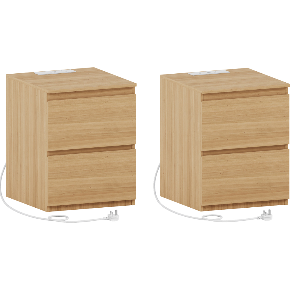 VIDA DESIGNS Denver 2 Drawer Pine Large Bedside Chest with Power Outlet Set of 2 Image 2
