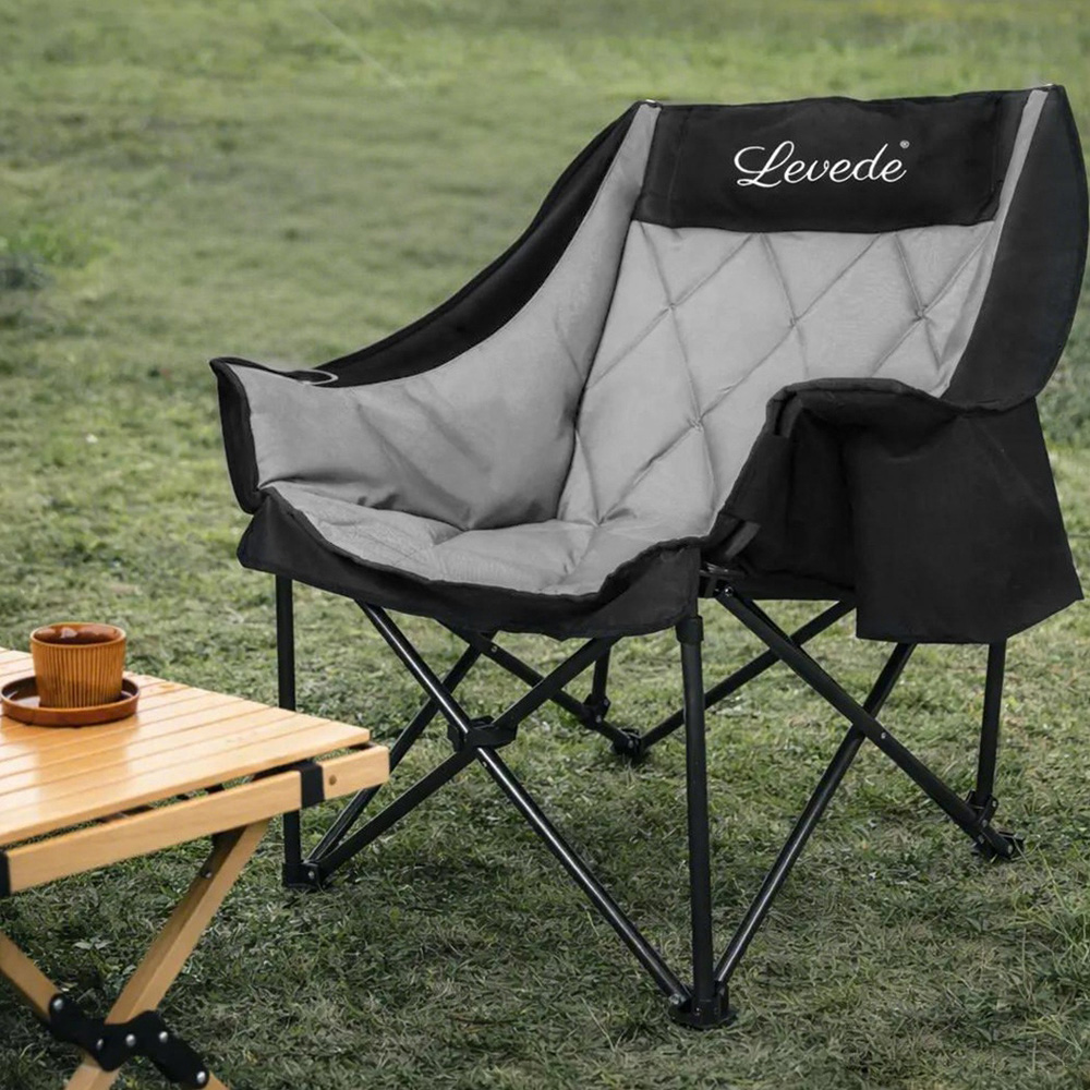 Levede Oversized Foldable Camping Chair with Cooler Bag Cup Holder Image 2