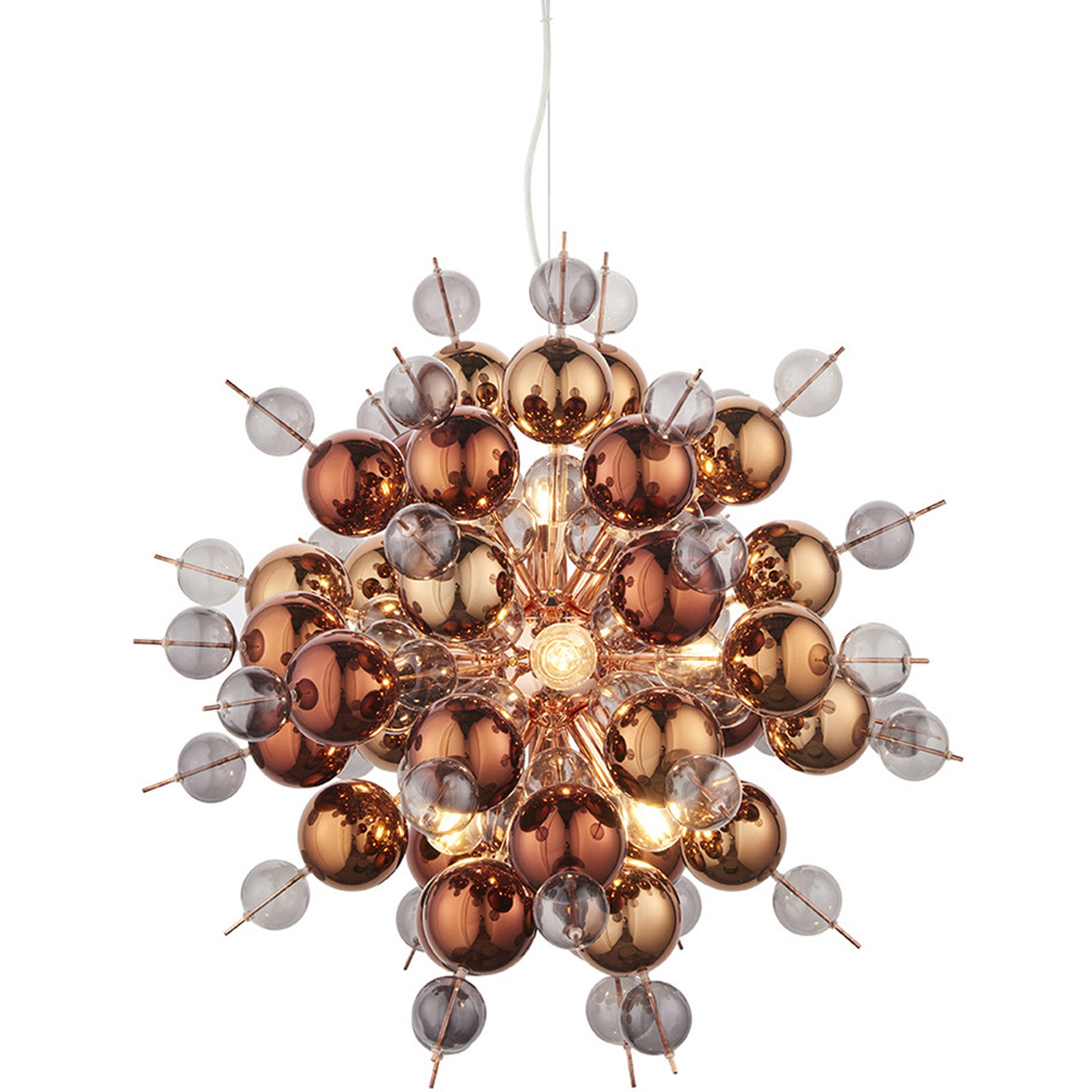 Merano Pavia Tinted Glass Copper 9 Light Ceiling Pendant Image 3