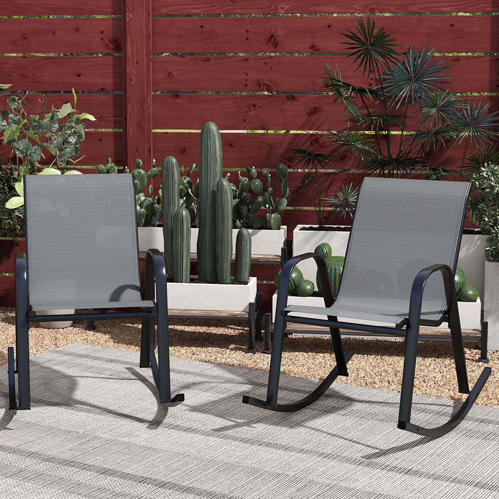 Costway Set of 2 Grey Garden Rocking Chair Image 1