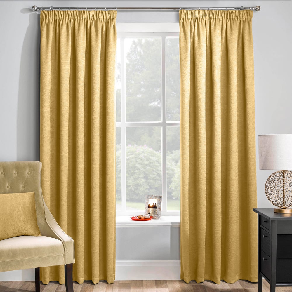 Enhanced Living Matrix Ochre Thermal Pencil Pleat Readymade Curtains 229 x 229cm Image 1