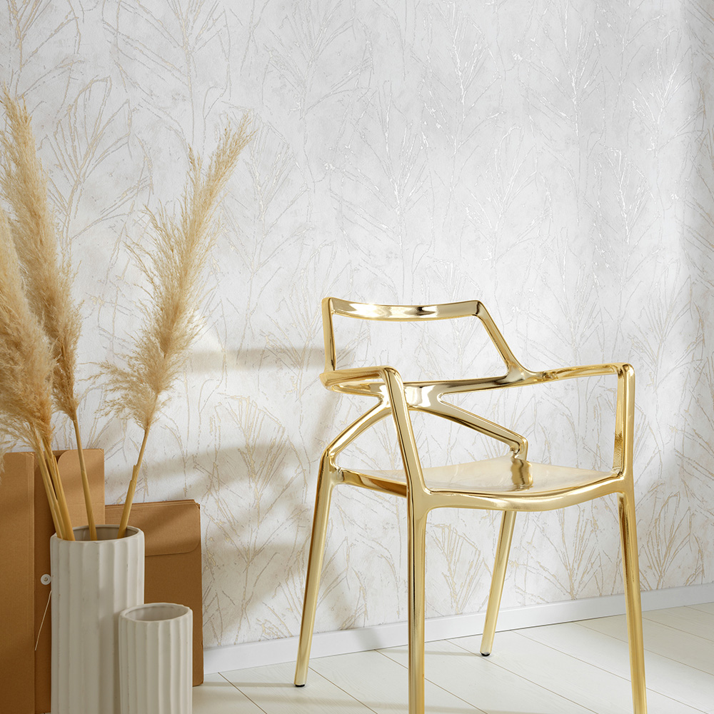 Erismann Elegant Leaves Neutral and Soft Gold Wallpaper Image 4