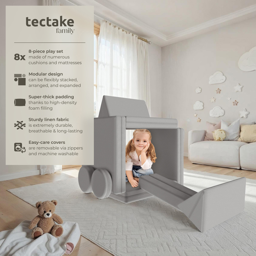 tectake Lilly Grey 8 Piece Thick Padding Kids Sofa with Removable Cover Image 3
