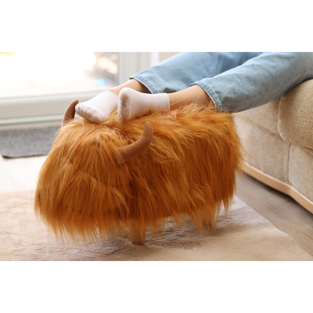 Gardeco Dillis The Highland Cow Soft Brown Synthetic Fur Footstool Image 5