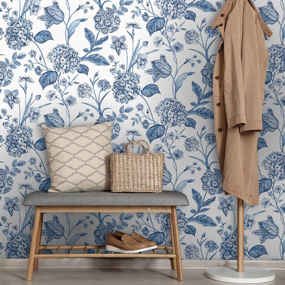 Holden Decor Amelie Hydrangea Blue and White Wallpaper Image 3