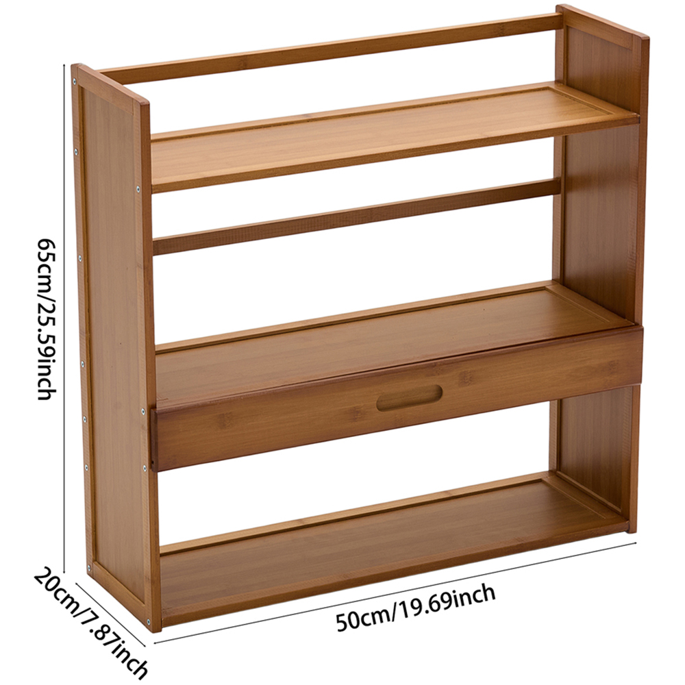Living and Home Single Drawer 3 Shelf Brown Bamboo Desktop Bookshelf Image 9