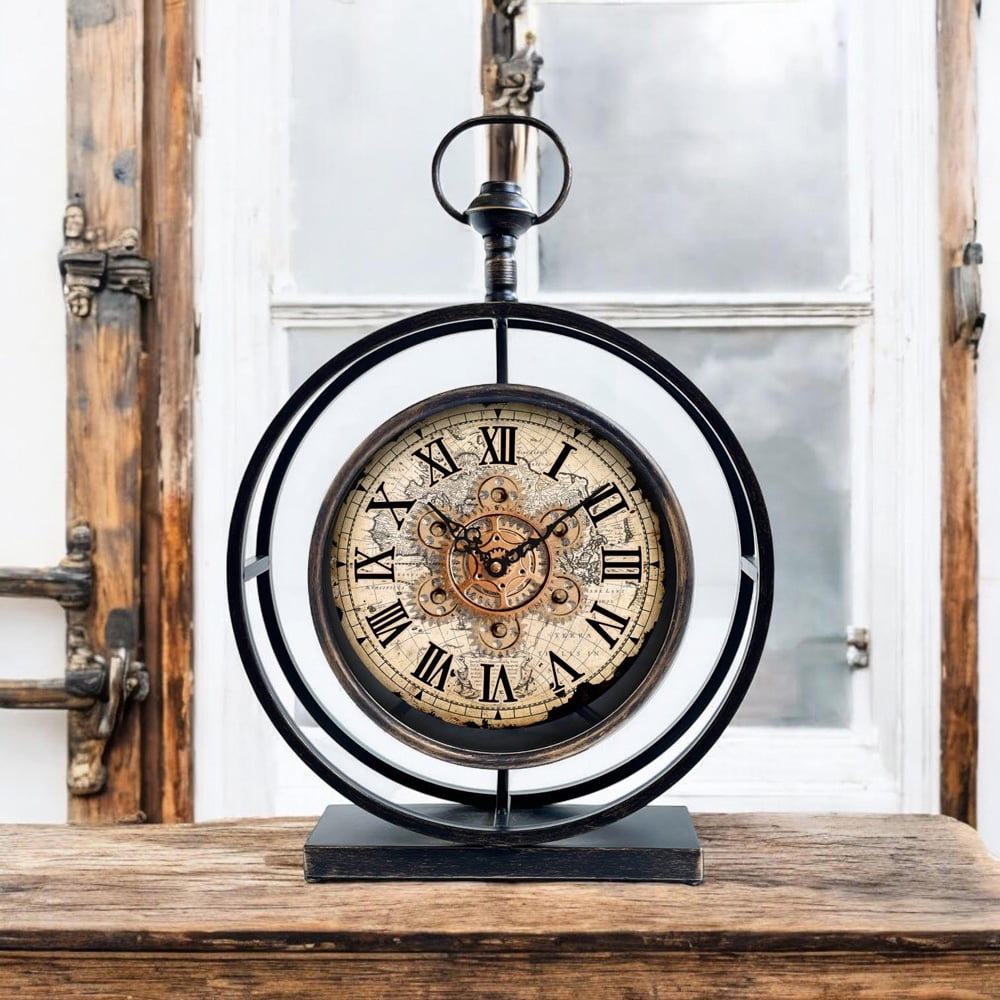 Acacia Home Black Gear Table Clock 50cm Image 2