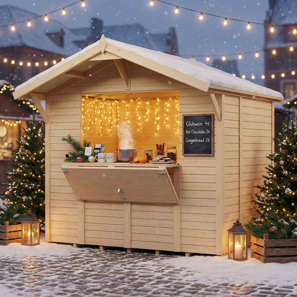 Rowlinson Bertilo 8 x 6ft Natural Apex Market Stall with Fold-Down Serving Counter Image 2