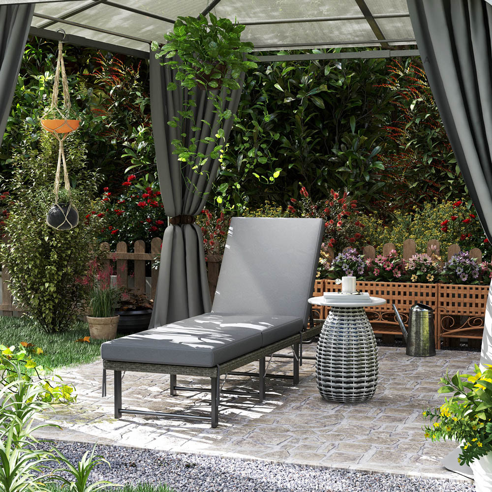 Outsunny Grey Cushion Rattan Adjustable Back Folding Sun Lounger Image 4