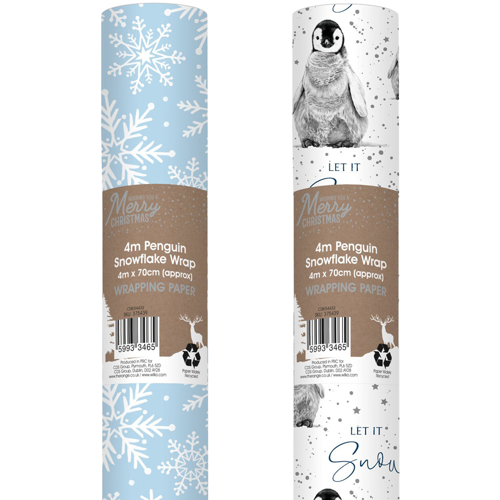 Penguin or Snowflake Gift Wrap - Mutlicolour Image 1