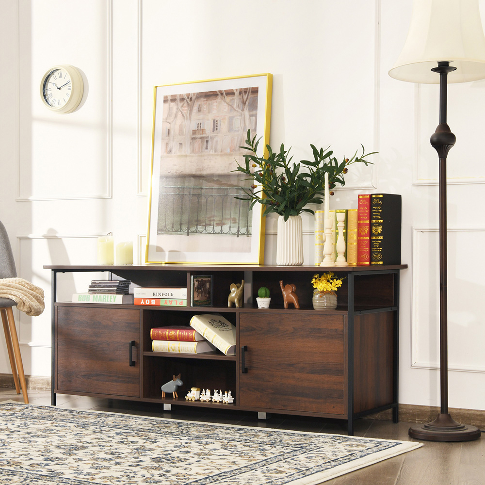 Costway 2 Door 4 Shelf Mid Century TV Unit Image 4