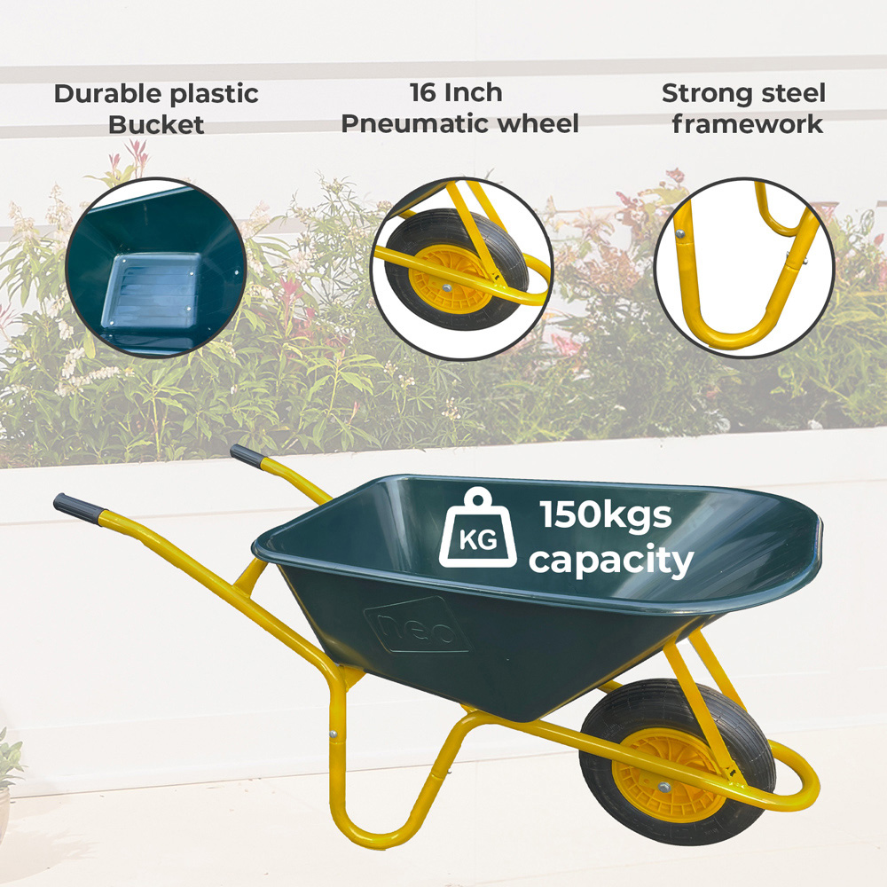 Neo 110L Green Plastic Heavy Duty Wheelbarrow Image 8