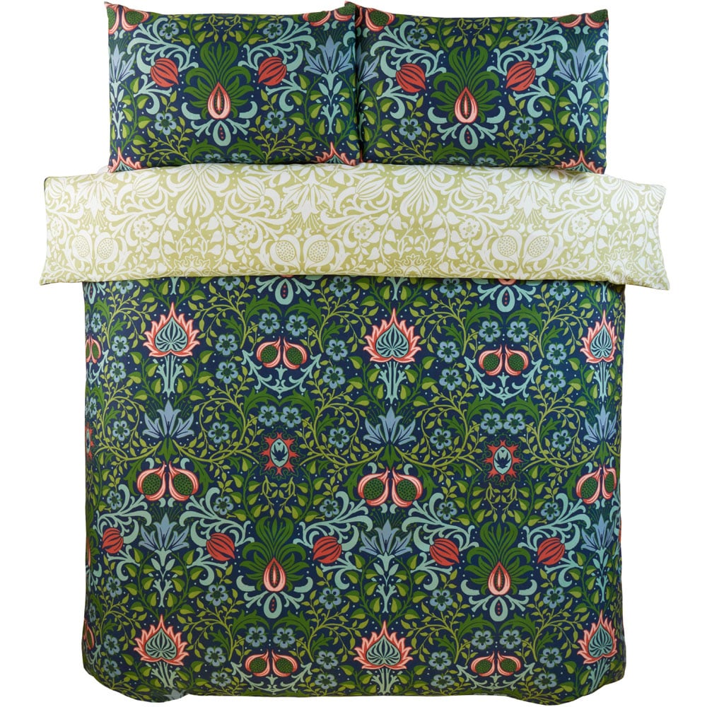 Serene Heritage Flora Single Navy Microfibre Fabric Reversible Duvet Cover Set Image 2