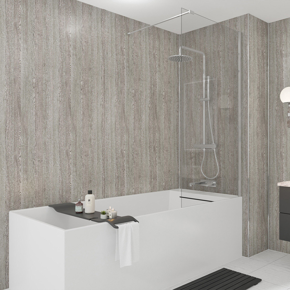 Wetwall Mermaid 2420 x 585mm Silver Oak Tongue and Groove Plywood Shower Wall Panel Image 1