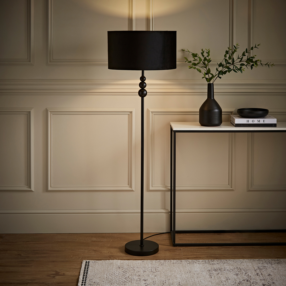 ValueLights Marissa Black Velvet Shade Black Ball LED Floor Lamp Image 2