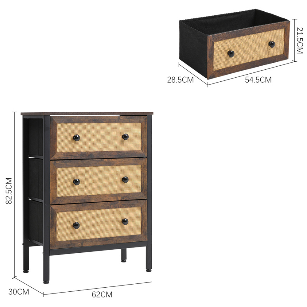 H&O Direct 3 Drawer Rattan Detailing Rustic Cabinet Image 6