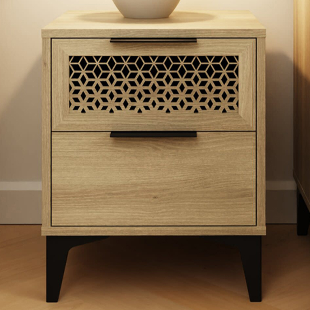 GFW Ezra 2 Drawer Oak Bedside Table Image 1