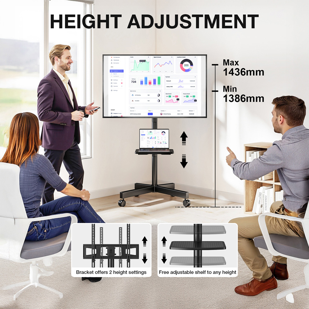 TTAP Black Single Shelf TV Cart and Monitor Mount Stand Image 3
