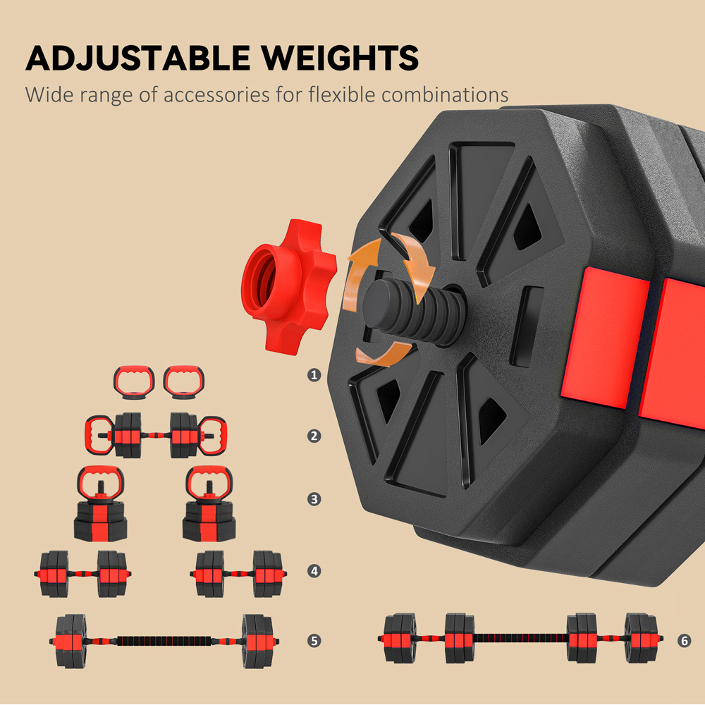 SPORTNOW 6-in-1 Red Adjustable Weight Set 30kg Image 5