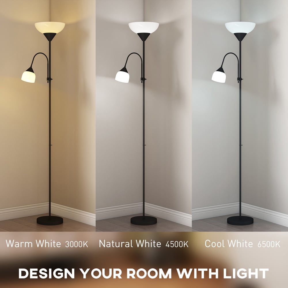 HOMCOM 2 Way Black Mother Child Floor Lamp with 3 Colour Temperatures Image 8