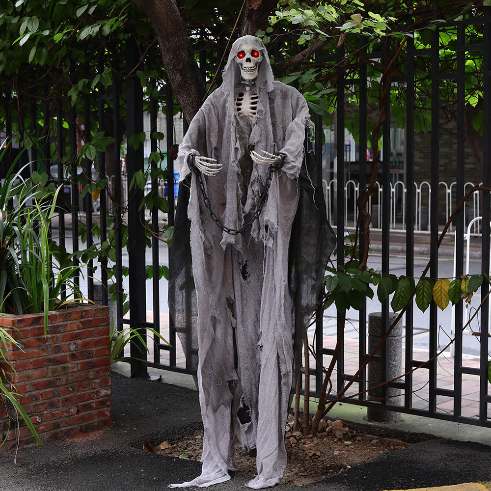 Living and Home Grey Halloween Hanging Skeleton Ghost with Motion Sensor 171cm Image 2