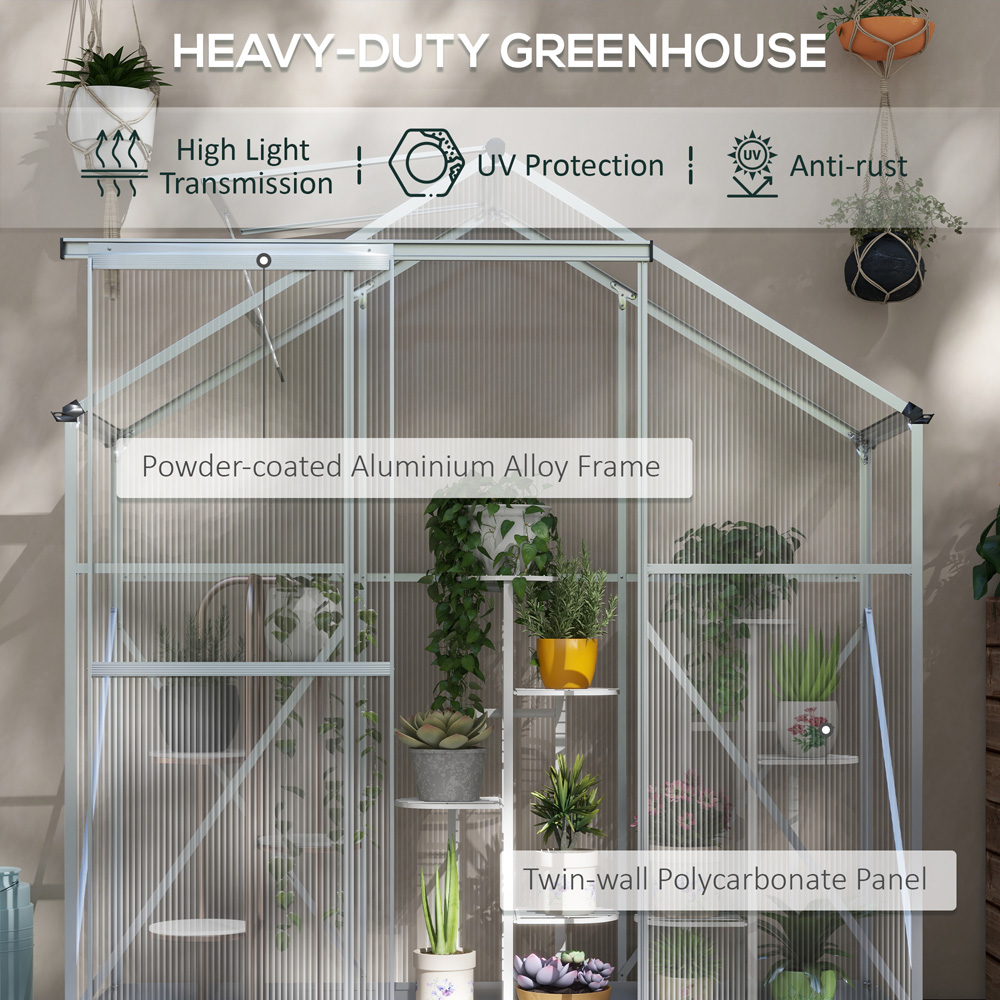 Outsunny 6 x 2.5ft Silver Aluminium Polycarbonate Greenhouse Image 3