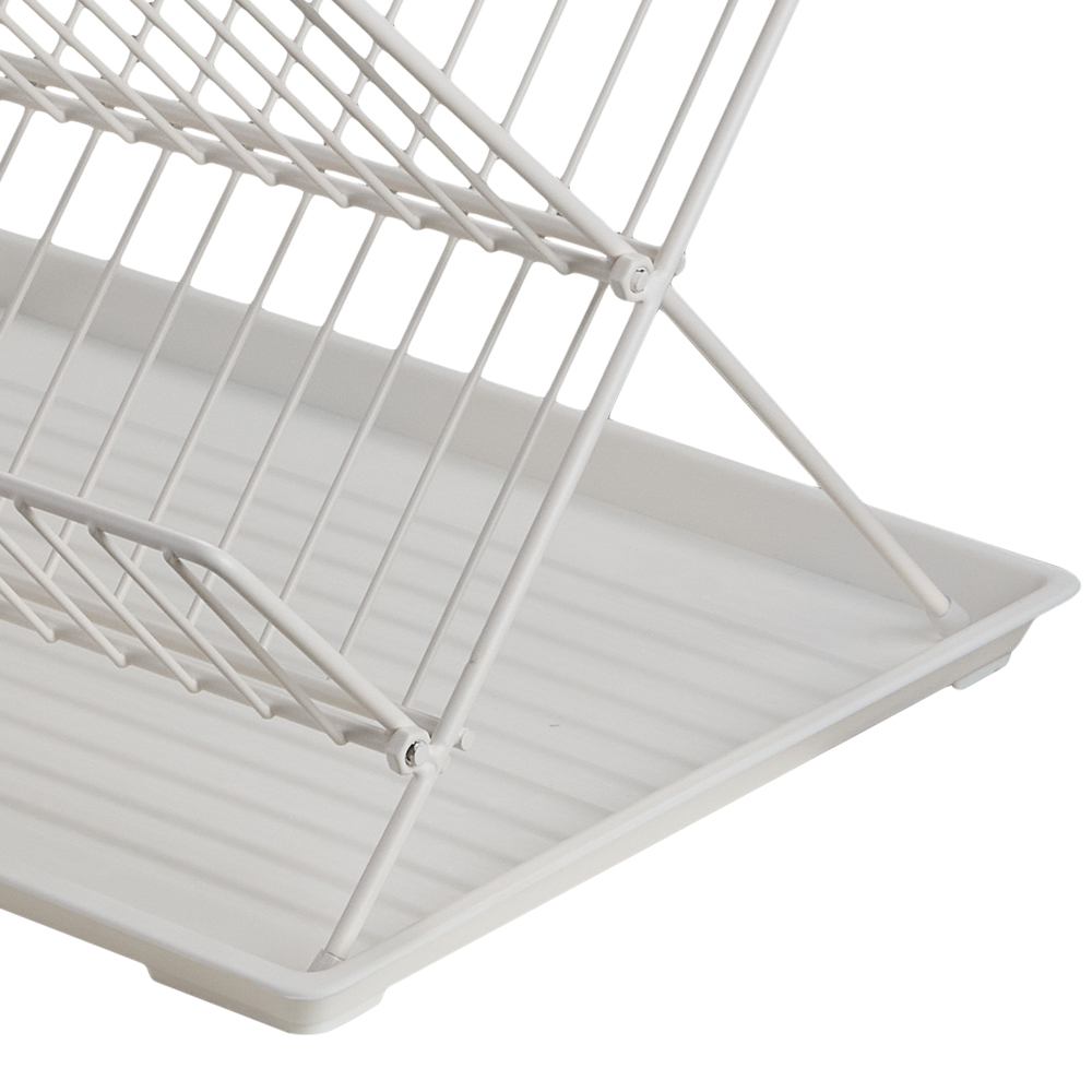 Living and Home 2 Tier White Foldable Dish Drying Rack with Drip Tray Image 5