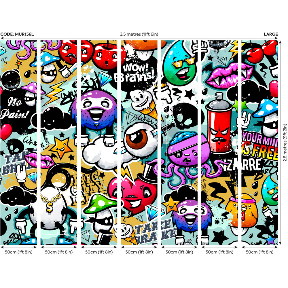 Origin Murals Graffiti Monster Multicolour Wall Mural Image 3