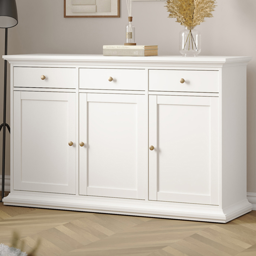 Florence 3 Door 3 Drawer White Sideboard Image 1