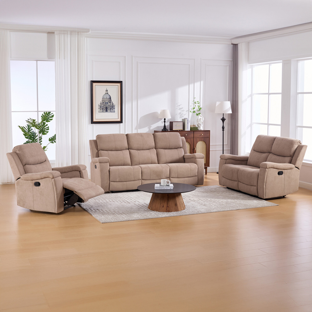 Ledbury 2 Seater Beige Fabric Manual Recliner Sofa Image 7