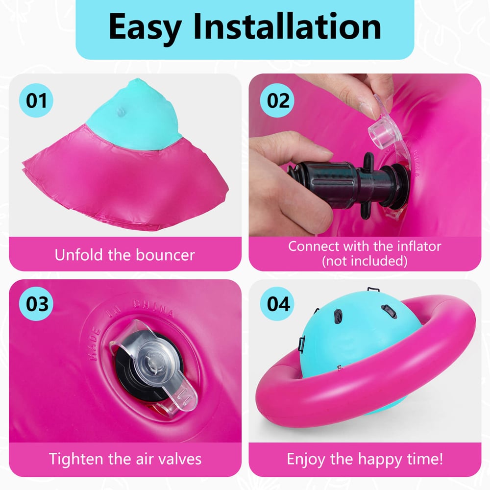 Costway Kids Pink Inflatable Dome Rocker Bouncer with 6 Handles Image 5