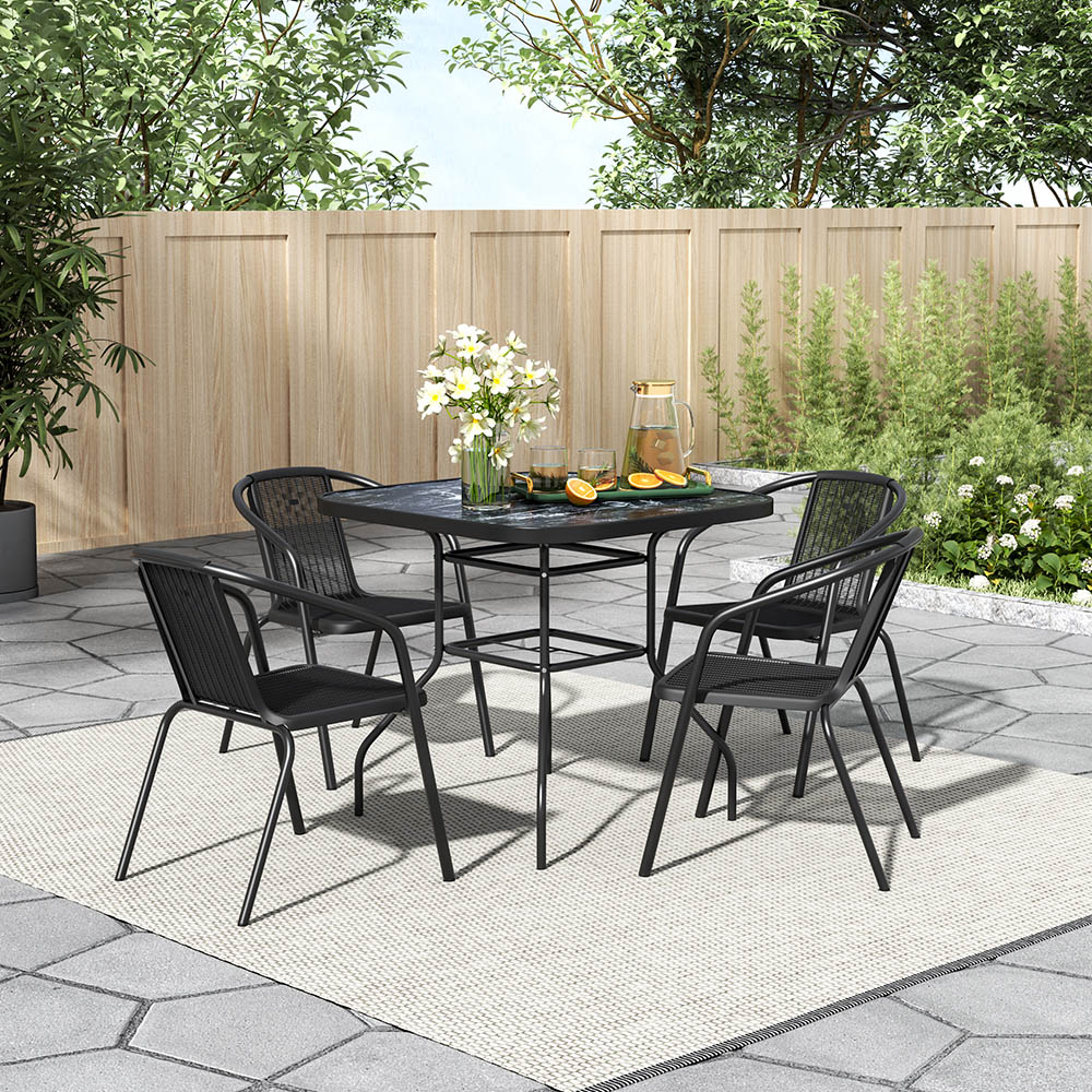 Living and Home Wicker 4 Seater Black Marble Square Dining Set Image 7