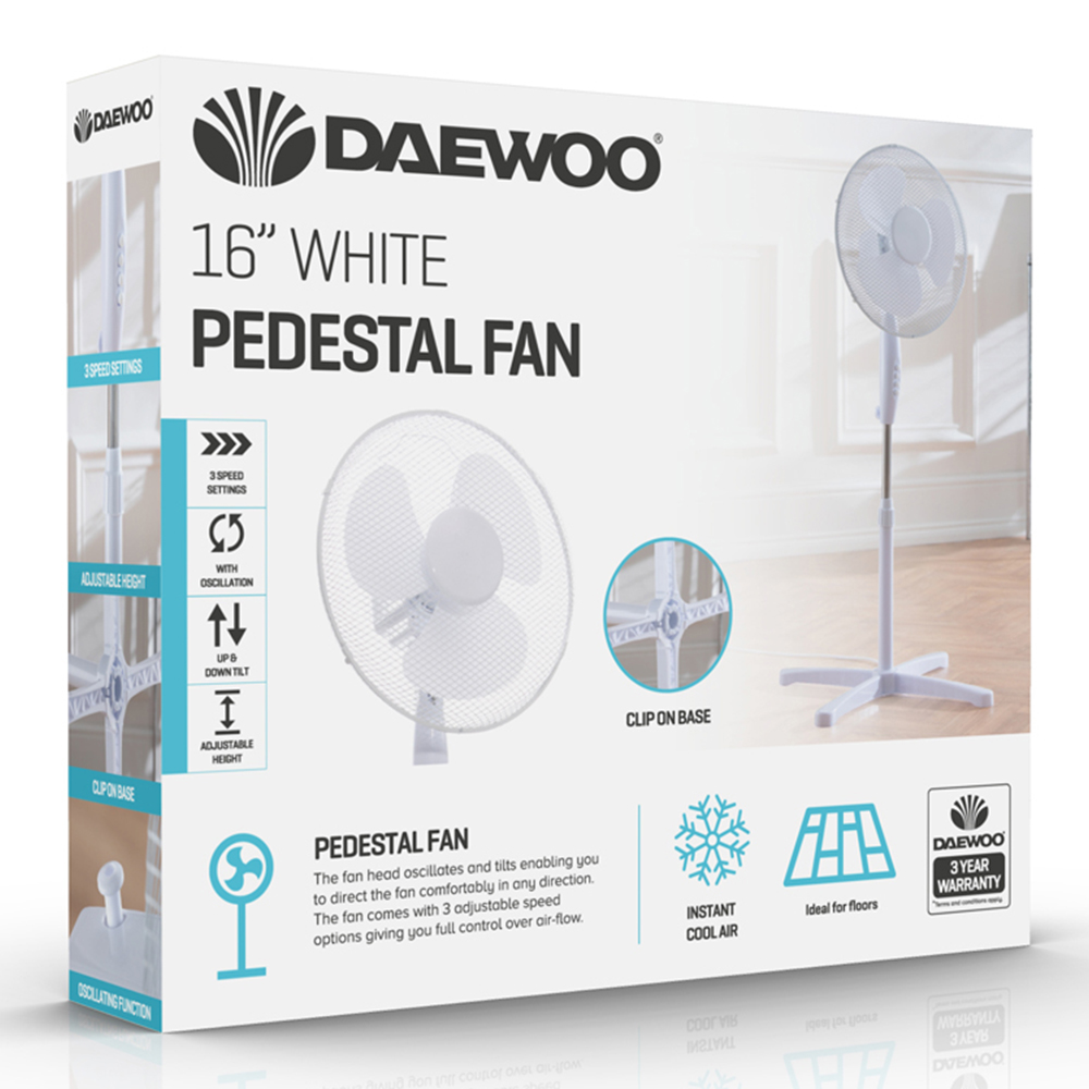 Daewoo White Pedestal Fan 16 inch Image 4