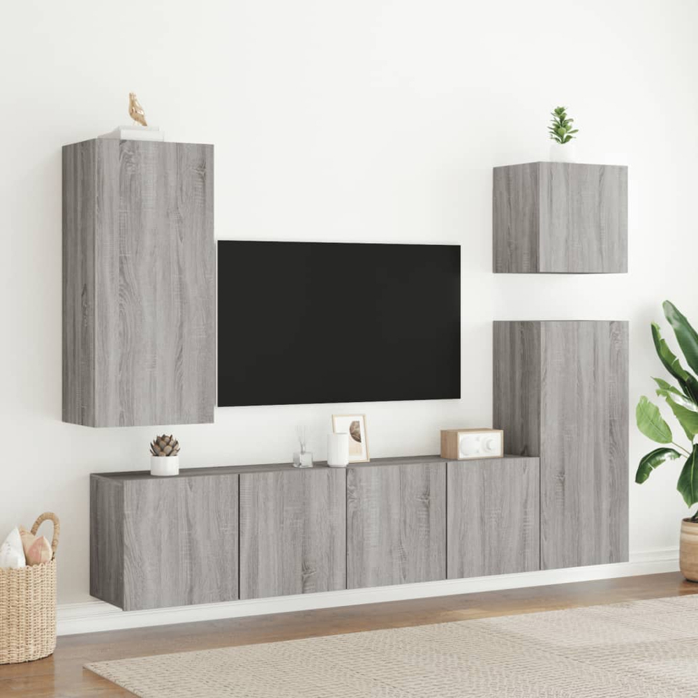 vidaXL 2 Door Grey Sonoma Wall Mounted TV Cabinet Set of 2 Image 9