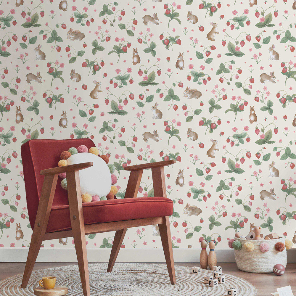 Holden Decor Bunnies and Berries Cream Wallpaper Image 3