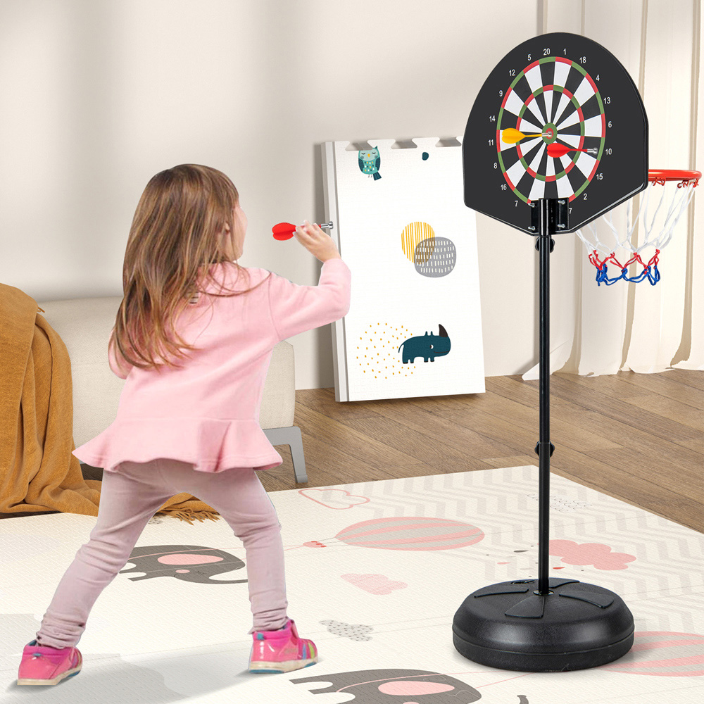 Costway 2 in 1 Kids Height Adjustable Basketball Hoop Stand with Dart Board Image 2